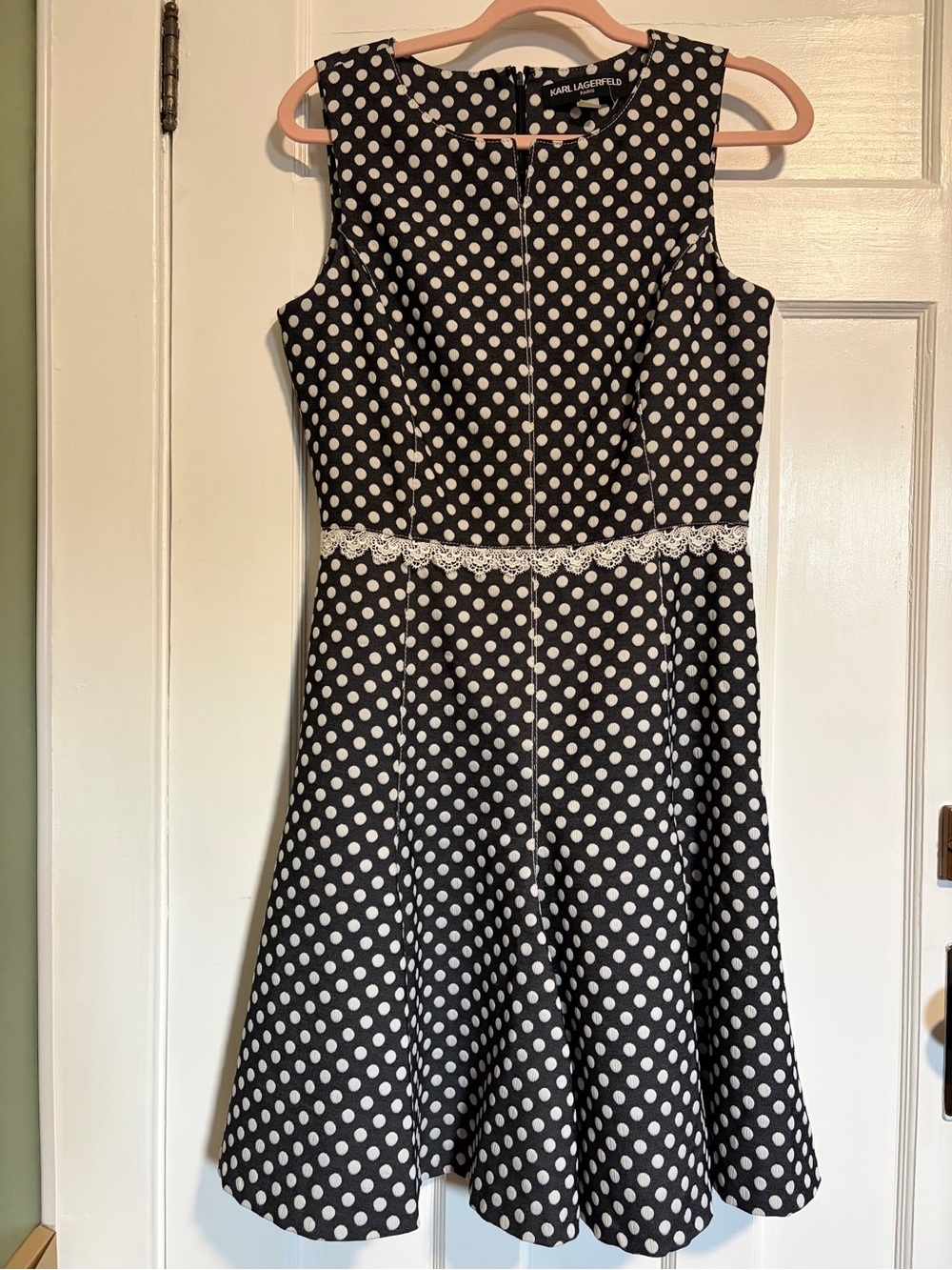 Karl Lagerfeld Black and White Polka Dot Sleeveless Fit-and-Flare Dress